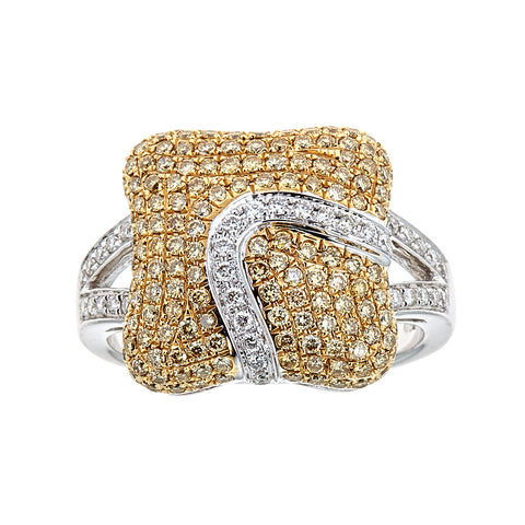 Yellow & White Diamond Ring in 18K White Gold